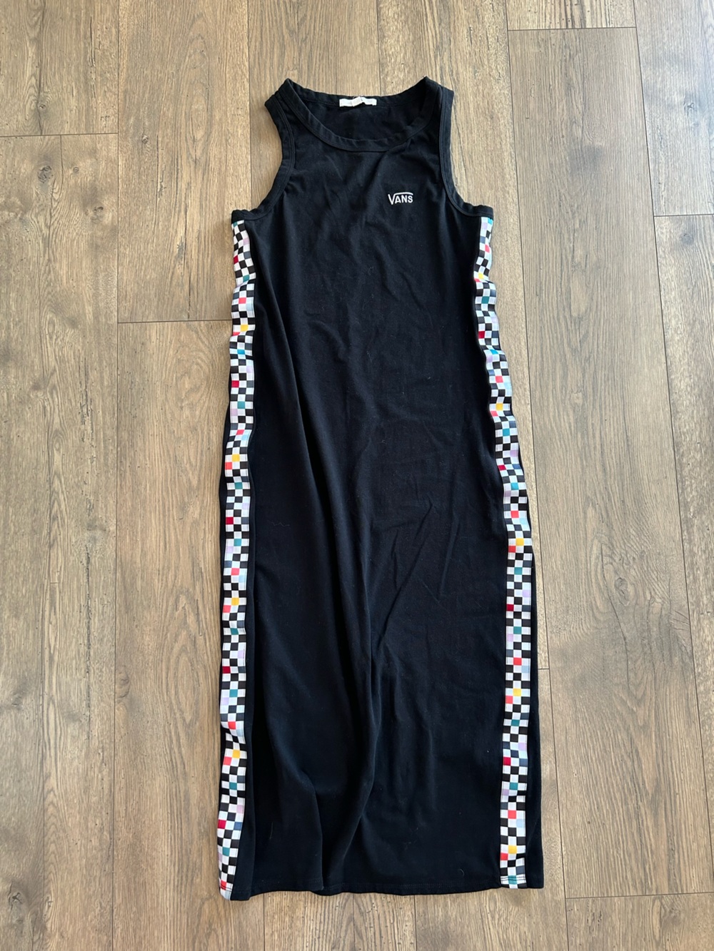 🛹 VANS Black Midi Dress with Checkerboard Side Trim